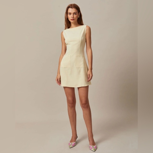 Rihoas Yellow Boat Neck Cutout Mini Dress - Picture 2 of 8